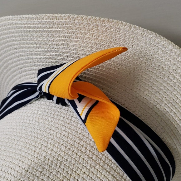 White wide brim sun hat with scarf - Picture 2 of 4